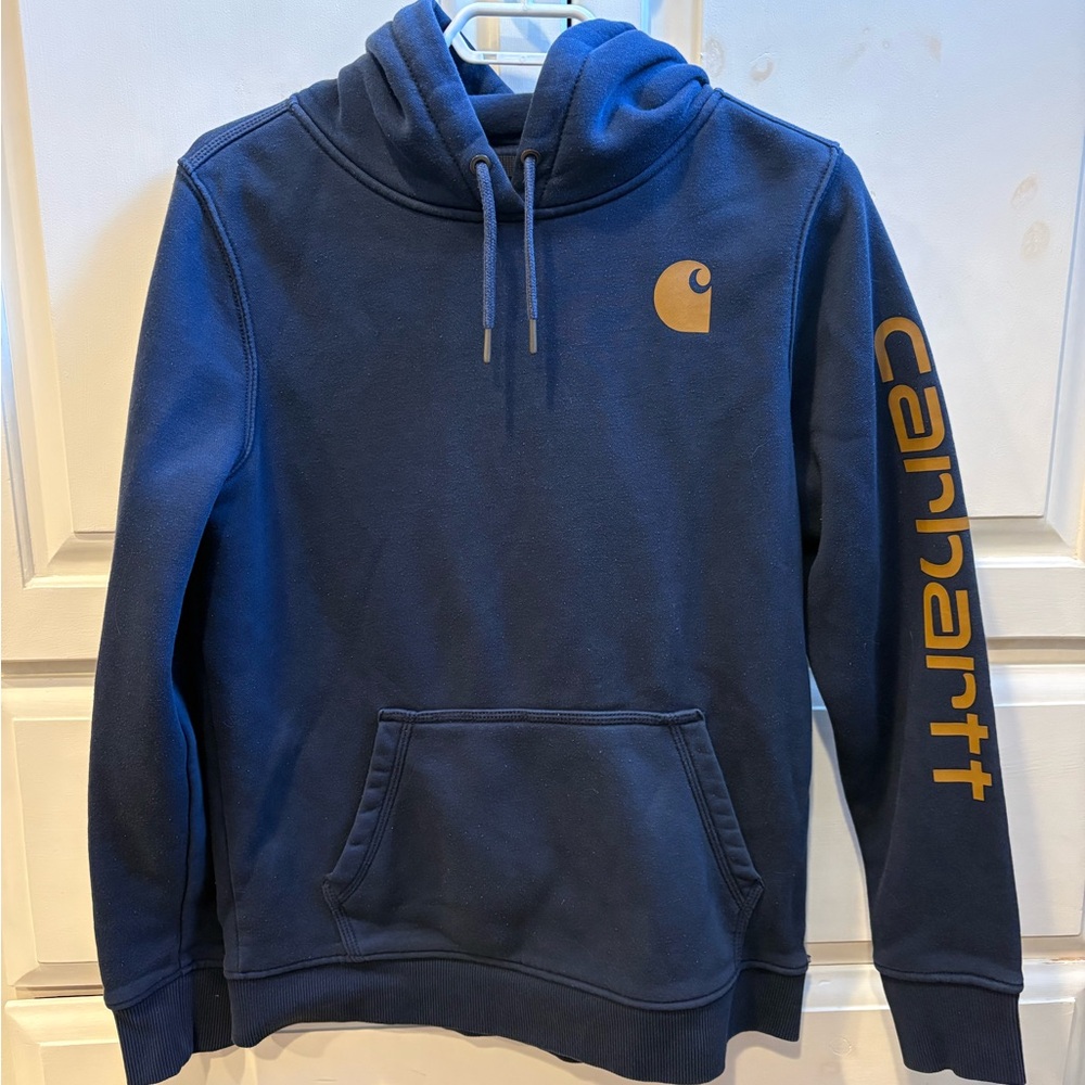 Carhartt Navy Blue Hoodie with Gold Logo
